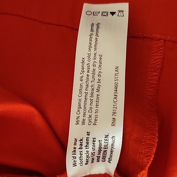 Eileen Fisher Poplin Dress  96% Organic Cotton Stretch Red  Sleeveless SZ Large - Picture 16 of 16